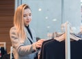 Pleasure woman enjoy in clothing shop