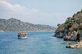 Pleasure yacht near the Mediterranean shore of Turkey