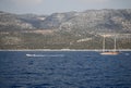 Pleasure yachts near the Mediterranean shore of Turkey Royalty Free Stock Photo