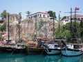 Pleasure yachts near the walls of the old city of Antalya