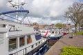 Pleasure yachts and sail boats in the port of Lemmer.