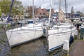 Pleasure yachts and sail boats in the port of Lemmer.