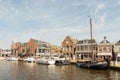 Pleasure yachts and sailboats in the port of Lemmer. Royalty Free Stock Photo