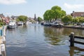 Pleasure yachts and sailboats in the port of Lemmer. Royalty Free Stock Photo