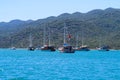 The pleasure yachts while at sea Kekova, Turkey Royalty Free Stock Photo