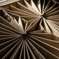 Pleated brown fabric arranged in a symmetrical, radial pattern, resembling a sunburst or star Royalty Free Stock Photo