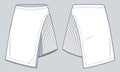 Pleated Skirt technical fashion illustration. Mini Skirt fashion flat technical drawing template, asymmetric, side zipper