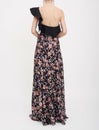 Pleated Tiered Gown in Black, Off-the-shoulder Brocade Ball Gown, Crepe Top Printed Ball Gown, Shirred floral-print silk-chiffon