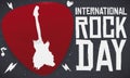 Plectrum with Guitar Silhouette for International Rock Day Celebration, Vector Illustration