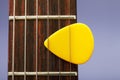 Plectrum between strings