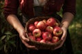 Plentiful red apples basket. Generate Ai