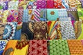 Plenty of colorful African fabrics in a rows Royalty Free Stock Photo