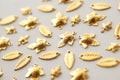 Plenty of gold shining metal leaves. Jewelry findings Royalty Free Stock Photo