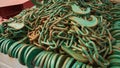 Plenty of green lashing chains in a steel box Royalty Free Stock Photo