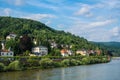 Plenty of residential houses at the hillside at the embankment of Neckar river at the center of Heidelberg Royalty Free Stock Photo