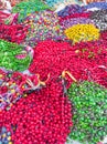 Plenty of vivid colorful  beaded necklaces Royalty Free Stock Photo