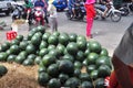 Plenty of watermelon are for sale in a street market in Vietnam