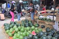Plenty of watermelon are for sale in a street market in Vietnam