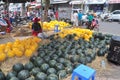 Plenty of watermelon are for sale in a street market in Vietnam