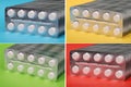 Plenty of white tablets in packing. Silver packs pills Royalty Free Stock Photo