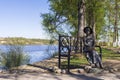 PLES , RUSSIA - MAY 9: A bronze sculpture on the banks of the Volga Girl May 9, 2015. Ples - Golden Ring of Russia