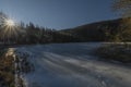 Plesne lake with ice and snow in winter beautiful sunny fresh day