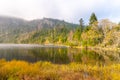 Plesne Lake and Plechy Mountain in autumn. Sumava National Park, Czech Republic