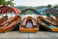 Pletna boats dock on Lake Bled in Slovenia Royalty Free Stock Photo