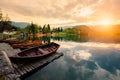 A pletna, traditional Slovenia boat Royalty Free Stock Photo