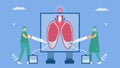 Pleural effusion is collection of excess fluid between layers of pleura outside lungs. Pulmonology vector illustration about