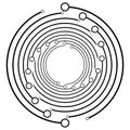 Plexus, wire-frame radial circles with nodes. Geometric spiral for technology, block chain, circuit like themes. Cycle rings