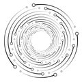 Plexus, wire-frame radial circles with nodes. Geometric spiral for technology, block chain, circuit like themes. Cycle rings