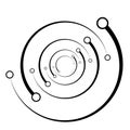 Plexus, wire-frame radial circles with nodes. Geometric spiral for technology, block chain, circuit like themes. Cycle rings
