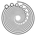 Plexus, wire-frame radial circles with nodes. Geometric spiral for technology, block chain, circuit like themes. Cycle rings