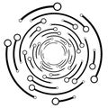 Plexus, wire-frame radial circles with nodes. Geometric spiral for technology, block chain, circuit like themes. Cycle rings