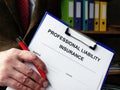 PLI professional liability insurance form ready for signing. Royalty Free Stock Photo