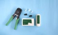 Plier tool for crimping RJ45 LAN cable set Royalty Free Stock Photo