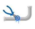 Pliers eliminate leakage in the pipe. Vector illustration on white background.