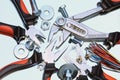Pliers, bots, nuts and cabels Royalty Free Stock Photo