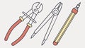 Pliers Compass Divider Tools Engineering Drafting Kit Vector, vector design Generative AI Royalty Free Stock Photo