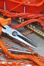 Pliers with electrical component kit Royalty Free Stock Photo