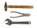 Pliers, hammer and adjustable spanner Royalty Free Stock Photo