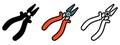 Pliers icons set. Image of pliers in various styles. Professional tool icon.