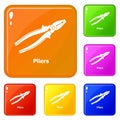 Pliers icons set vector color