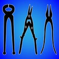 Pliers nippers silhouette isolated on blue background vector illustration