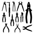 Pliers Pincers Forceps Mechanic Variation Silhouette Set Royalty Free Stock Photo