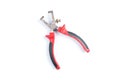 Pliers for removing isolation from electrical cables with red handles isolated on a white background. Electrician tool Royalty Free Stock Photo