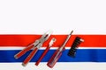 Pliers screwdriver metal pliers screwdriver cutter flag red blue white ribbon bow postcard background labor Dutch Royalty Free Stock Photo