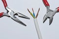 Pliers, wire cutters and wire on a white background. View from above Royalty Free Stock Photo