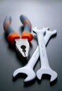 Pliers and Wrenches Hand Tools on Gray Background Royalty Free Stock Photo